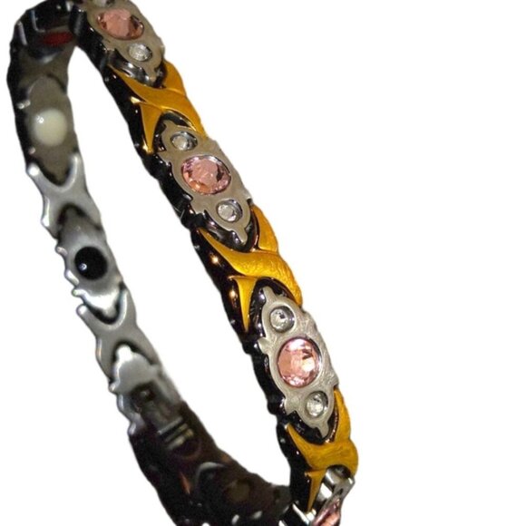 Pink Tourmaline Tennis Bracelet in Gold & Silver Toned Stainless Steel - Picture 2 of 9